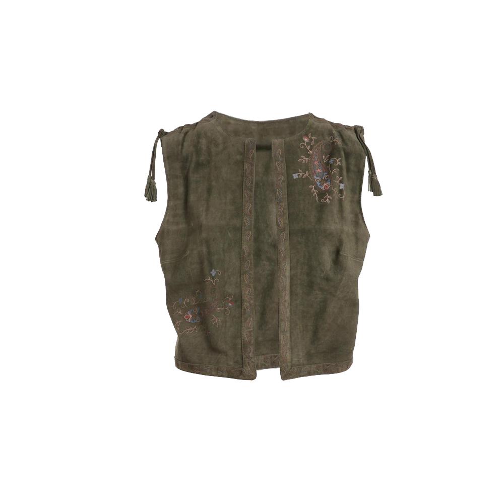 Green Suede Floral Vest