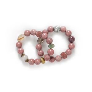 Rhodonite and Ritualized Quartz Kashmir Beaded Bracelet