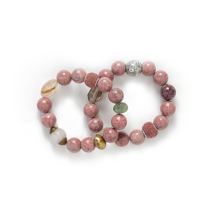Rhodonite and Ritualized Quartz Kashmir Beaded Bracelet