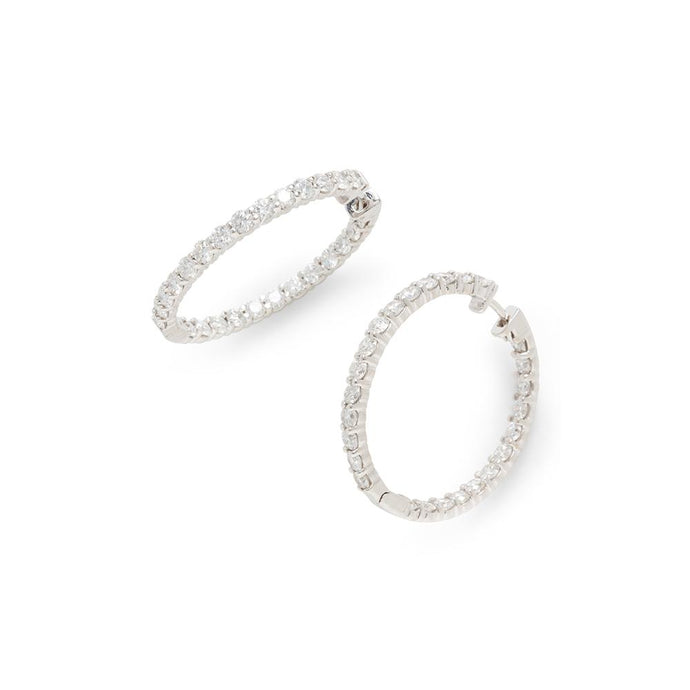 18K White Gold Diamond Hoop Earrings