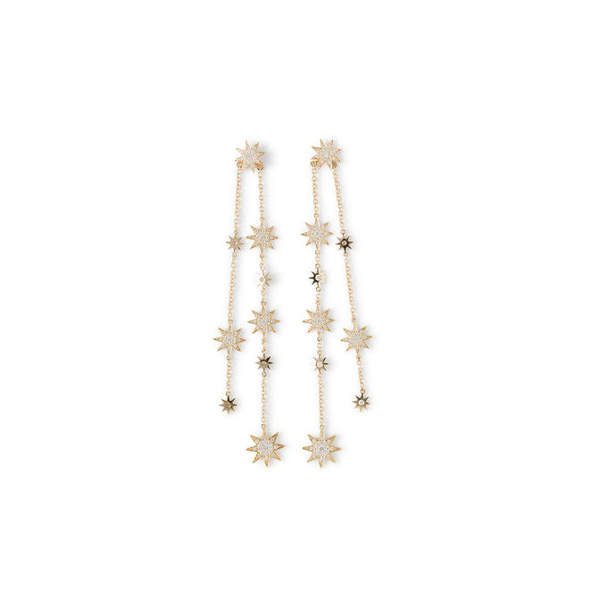 18K Yellow Gold Long Stardust Diamond Earrings