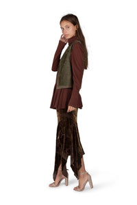 Green Suede Floral Vest
