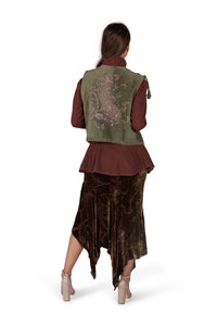 Green Suede Floral Vest