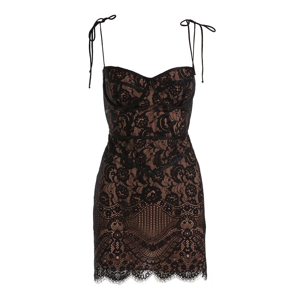 for love and lemons tati lace dress For Love & Lemons Tati Lace Ruffle Dress In Yellow