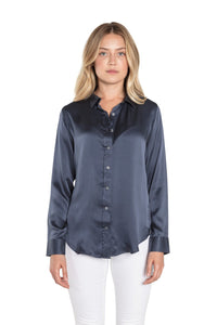 Dark Blue Silk Button Down