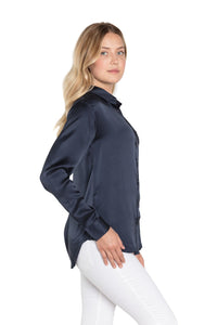 Dark Blue Silk Button Down