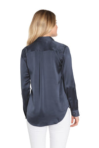 Dark Blue Silk Button Down