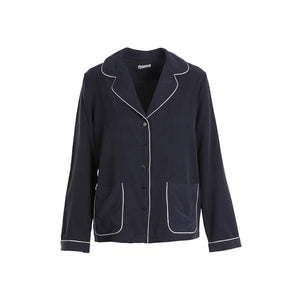Trimmed Dark Blue  Silk Button Down