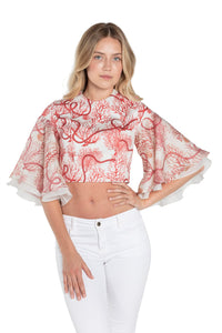 Cotton Top With Organza Sleeves