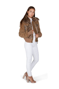 Dolce & Gabbana Corduroy Bomber Jacket with Raccoon and Rabbit Fur Tan